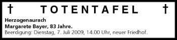Anzeige von Totentafel vom 06.07.2009 von MGO