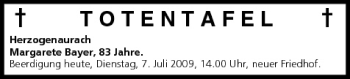 Anzeige von Totentafel vom 07.07.2009 von MGO
