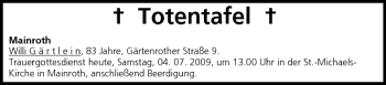 Anzeige von Totentafel vom 04.07.2009 von MGO