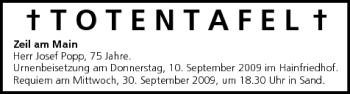 Anzeige von Totentafel vom 04.09.2009 von MGO