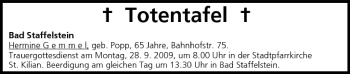 Anzeige von Totentafel vom 26.09.2009 von MGO
