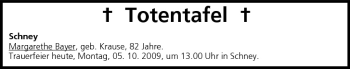 Anzeige von Totentafel vom 05.10.2009 von MGO