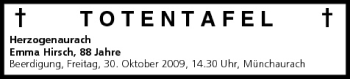 Anzeige von Totentafel vom 29.10.2009 von MGO