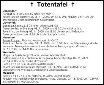 Anzeige von Totentafel vom 03.11.2009 von MGO