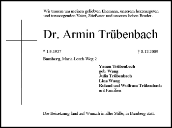 Anzeige von Armin Trübenbach von MGO