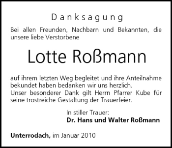 Anzeige von Lotte Roßmann von MGO