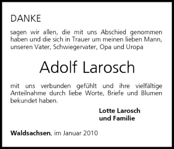 Anzeige von Adolf Larosch von MGO