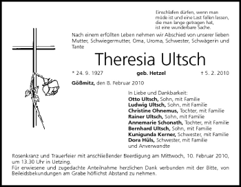 Anzeige von Theresia Ultsch von MGO