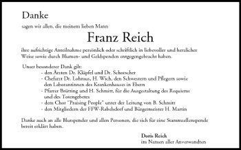 Anzeige von Franz Reich von MGO
