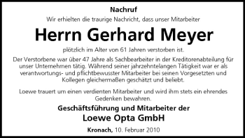 Anzeige von Gerhard Meyer von MGO