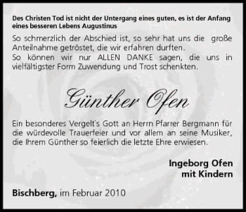 Anzeige von Günther Ofen von MGO