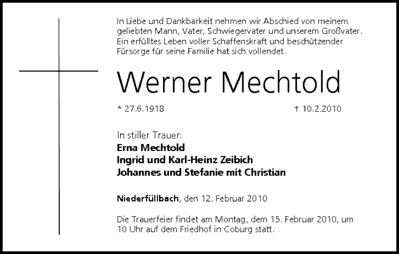  Traueranzeige für Werner Mechtold vom 12.02.2010 aus MGO
