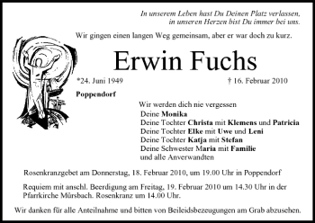 Anzeige von Erwin Fuchs von MGO
