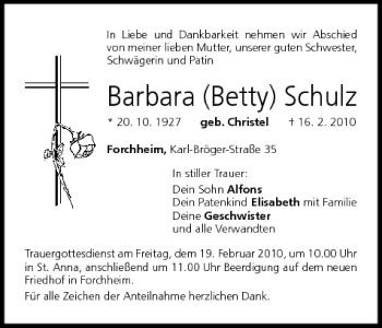 Anzeige von Barbara Schulz von MGO