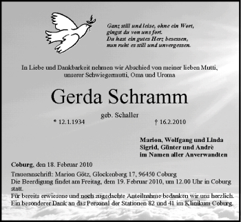 Anzeige von Gerda Schramm von MGO