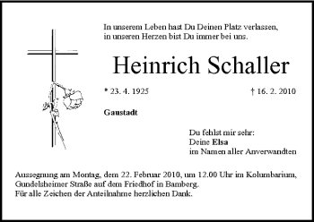 Anzeige von Heinrich Schaller von MGO