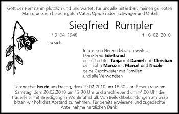 Anzeige von Siegfried Rumpler von MGO