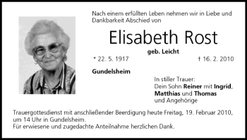 Anzeige von Elisabeth Rost von MGO