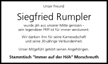 Anzeige von Siegfried Rumpler von MGO