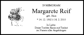 Anzeige von Margarete Reif von MGO