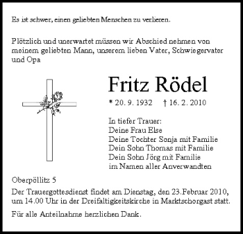Anzeige von Fritz Rödel von MGO