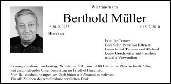 Anzeige von Berthold Müller von MGO