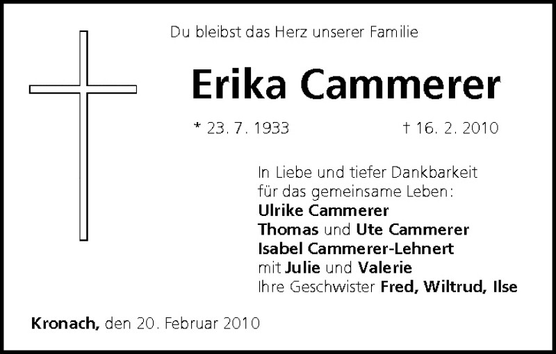  Traueranzeige für Erika Cammerer vom 20.02.2010 aus MGO