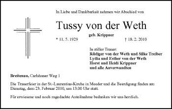 Anzeige von Tussy von der Weth von MGO