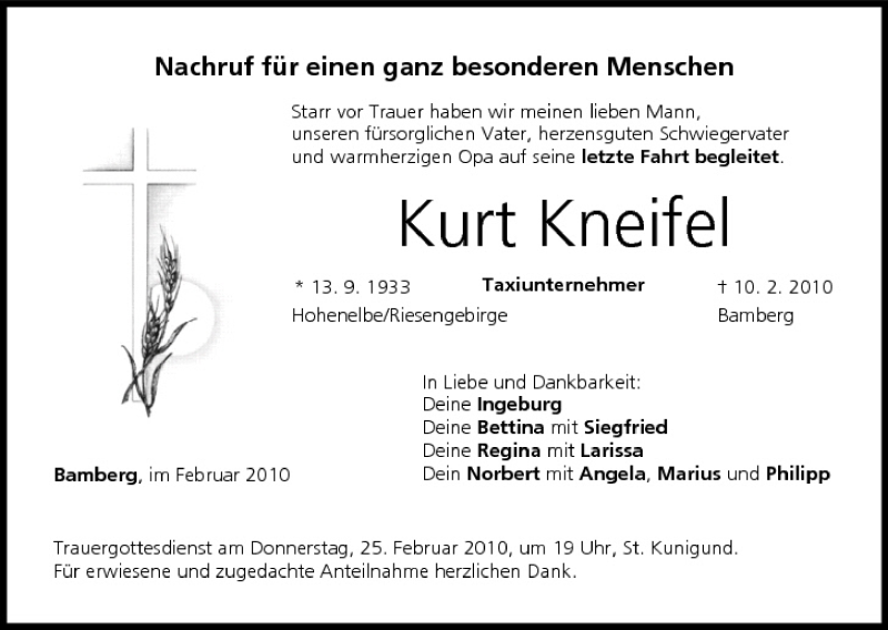  Traueranzeige für Kurt Kneifel vom 24.02.2010 aus MGO