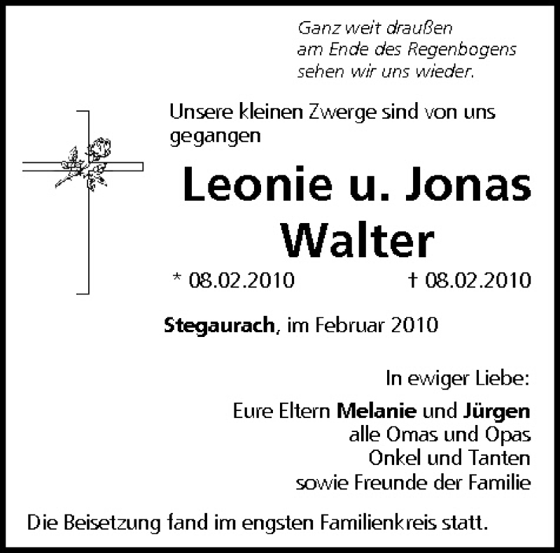  Traueranzeige für Leonie u. Jonas Walter vom 27.02.2010 aus MGO