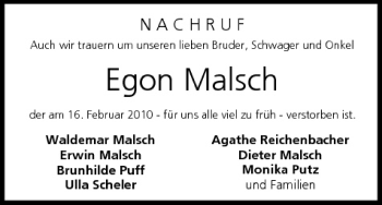 Anzeige von Egon Malsch von MGO