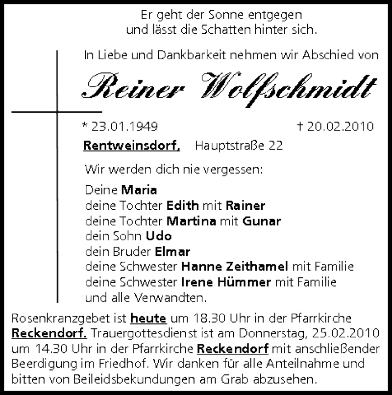  Traueranzeige für Reiner Wolfschmidt vom 24.02.2010 aus MGO
