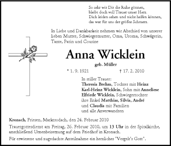 Anzeige von Anna Wicklein von MGO