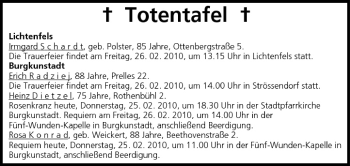 Anzeige von Totentafel vom 25.02.2010 von MGO