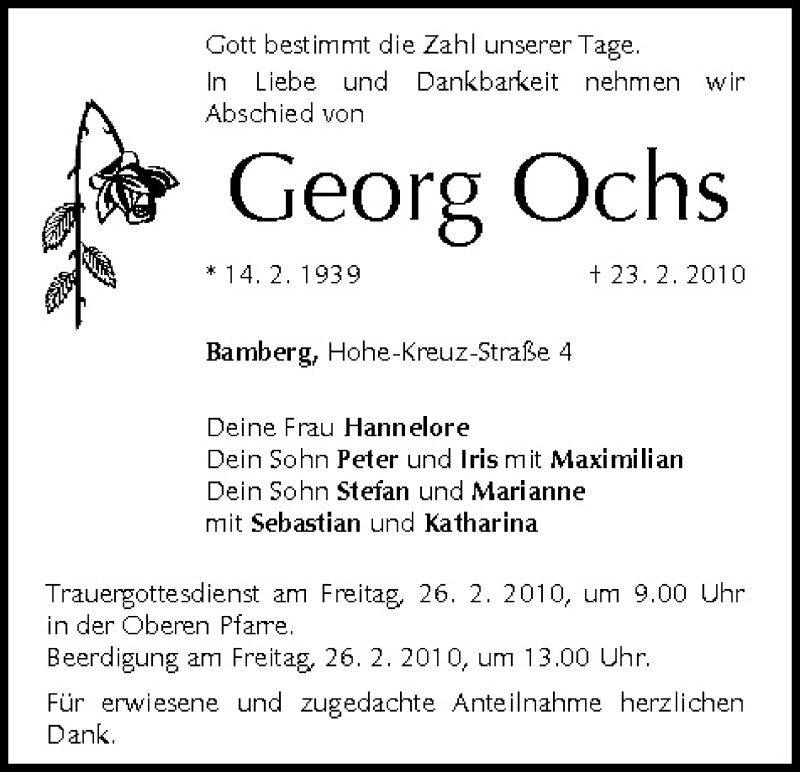  Traueranzeige für Georg Ochs vom 25.02.2010 aus MGO