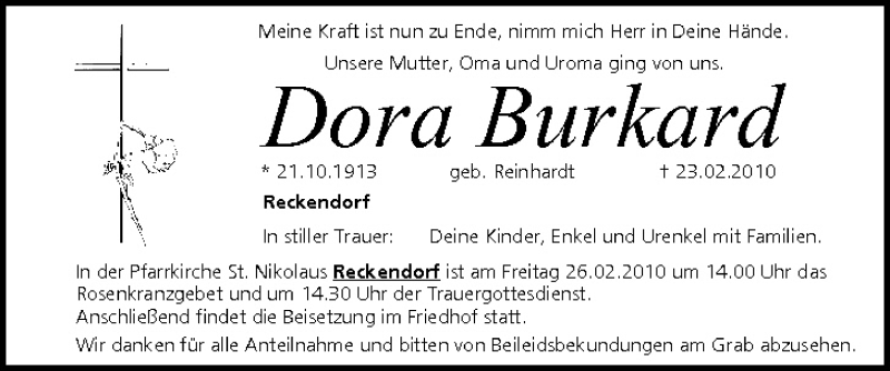  Traueranzeige für Dora Burkard vom 25.02.2010 aus MGO