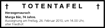 Anzeige von Totentafel vom 25.02.2010 von MGO