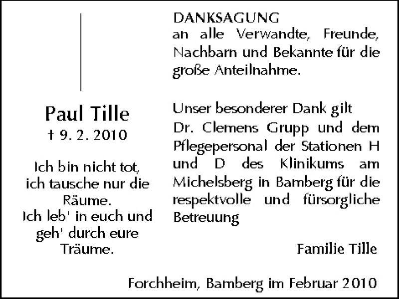  Traueranzeige für Paul Tille vom 27.02.2010 aus MGO