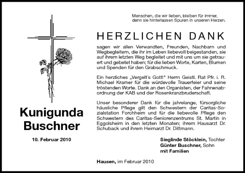  Traueranzeige für Kunigunda Buschner vom 27.02.2010 aus MGO