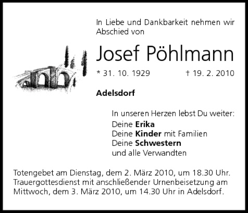  Traueranzeige für Josef Pöhlmann vom 01.03.2010 aus MGO