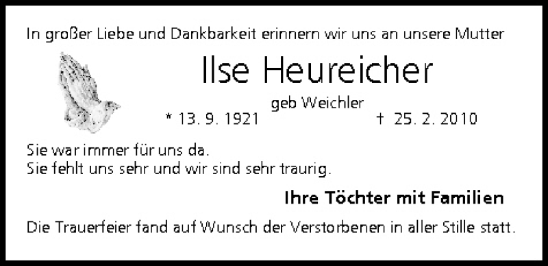  Traueranzeige für Ilse Heureicher vom 06.03.2010 aus MGO