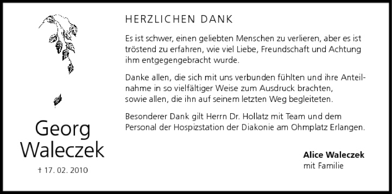  Traueranzeige für Georg Waleczek vom 06.03.2010 aus MGO