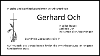 Anzeige von Gerhard Och von MGO