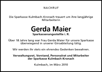 Anzeige von Gerda Maier von MGO