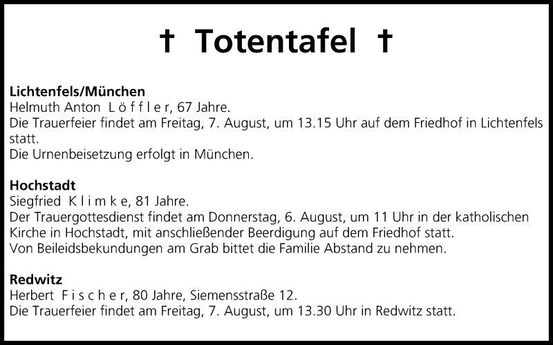  Traueranzeige für Totentafel vom 06.08.2015 vom 06.08.2015 aus MGO