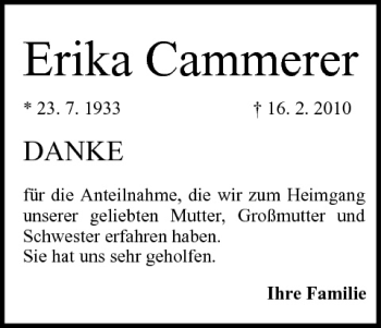 Anzeige von Erika Cammerer von MGO