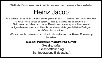 Anzeige von Heinz Jacob von MGO