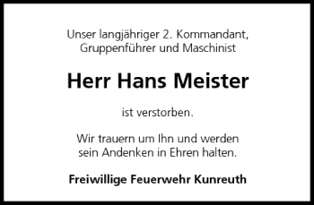 Anzeige von Hans Meister von MGO