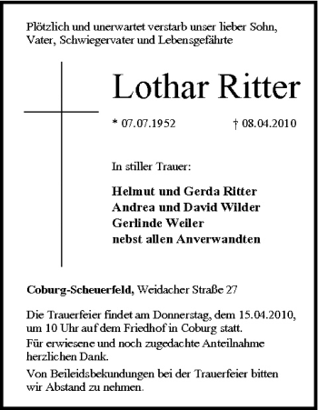 Anzeige von Lothar Ritter von MGO