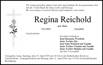 Anzeige von Regina Reichold von MGO